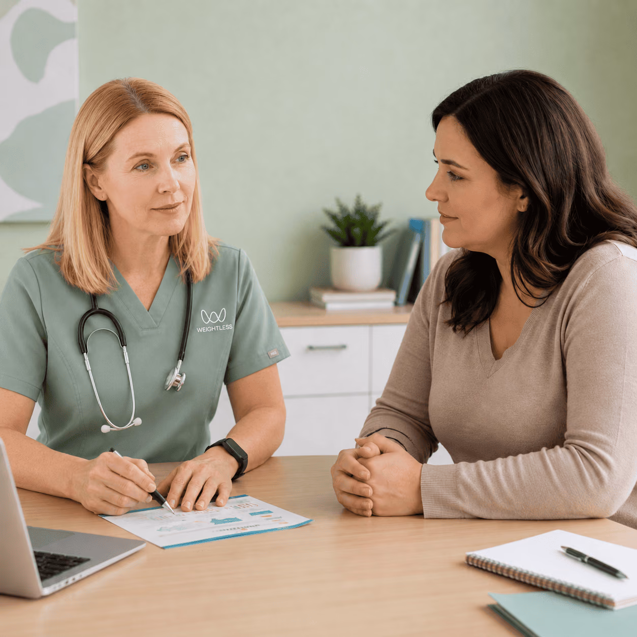 A Weightless clinician during a coaching check-in